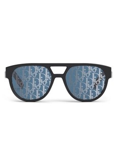 Christian Dior DIOR B23 54mm Round Sunglasses in Shiny Black /Blu Mirror at Nordstrom