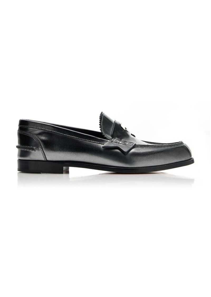 Christian Louboutin - Donna Burnished Leather Penny Loafers - Silver - IT 37 - Moda Operandi