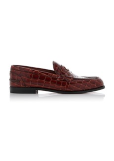 Christian Louboutin - Donna Croc-Embossed Leather Penny Loafers - Brown - IT 37.5 - Moda Operandi