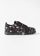 Christian Louboutin - Louis Junior Spike-embellished Satin Trainers - Mens - Black White