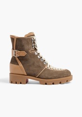 Christian Louboutin - Macademia lace-up leather-trimmed suede ankle boots - Neutral - EU 39.5