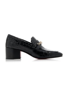 Christian Louboutin - MJ Moc 50mm Croc-Embossed Leather Pumps - Black - IT 40 - Moda Operandi