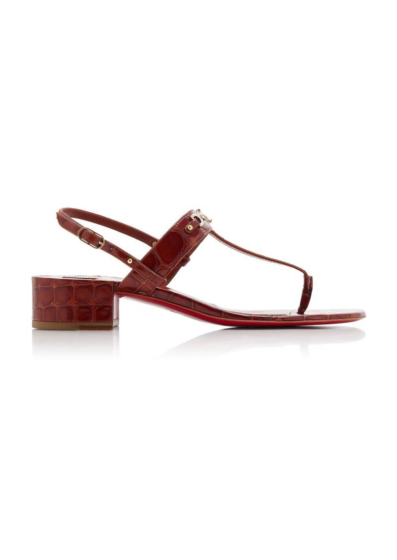 Christian Louboutin - MJ Thong 25mm Croc-Embossed Leather Sandals - Brown - IT 38 - Moda Operandi