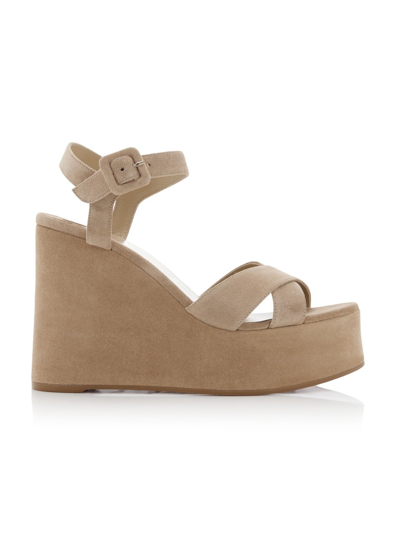 Christian Louboutin - Supramariza 130mm Suede Platform Wedge Sandals - Ivory - IT 40 - Moda Operandi