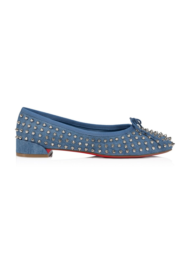 Christian Louboutin - Sweetie Jane Studded Denim Flats - Blue - IT 38 - Moda Operandi