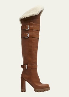 Christian Louboutin Brodeback Lug Botta Alta Shearling-Lined Red Sole Knee-High Boots