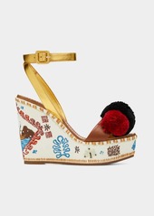 Christian Louboutin Cycladissimo Embroidered Cotton Wedge Sandals
