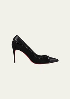 Christian Louboutin Duvettina Leather Spike Red Sole Pumps