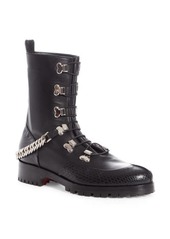 Christian Louboutin Guarda Chain Strap Combat Boot in Black/Silver at Nordstrom