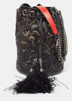 Christian Louboutin Lace Feather And Leather Marie Jane Bucket Bag