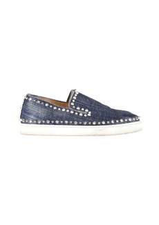 Christian Louboutin Lame Lux Spikes Pik Boat Sneakers in Blue Denim