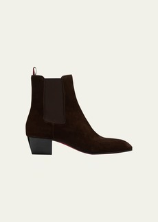 Christian Louboutin Men's Rosalio Leather Red-Sole Chelsea Boots