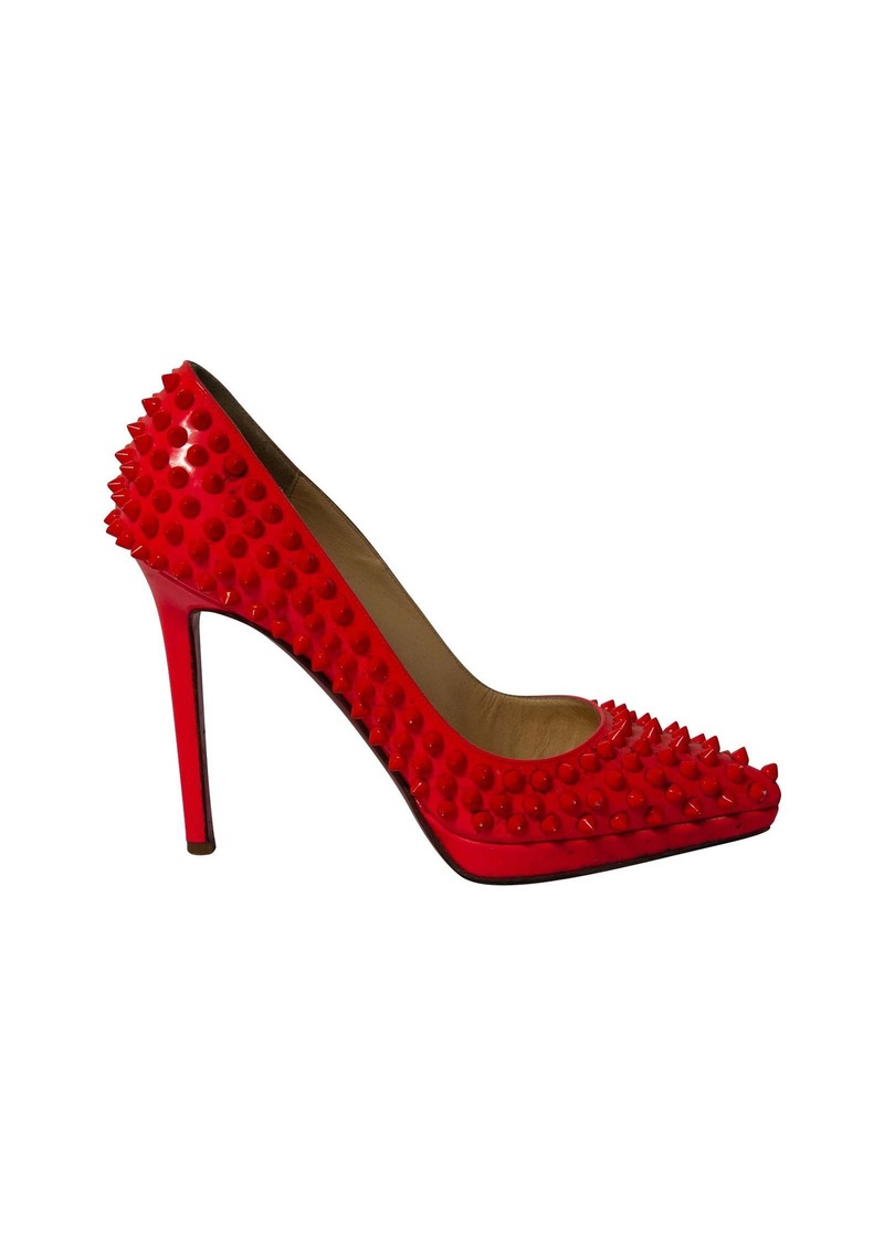 Christian Louboutin Pigalle Plato 120 Spiked Heels in Neon Red Patent Leather