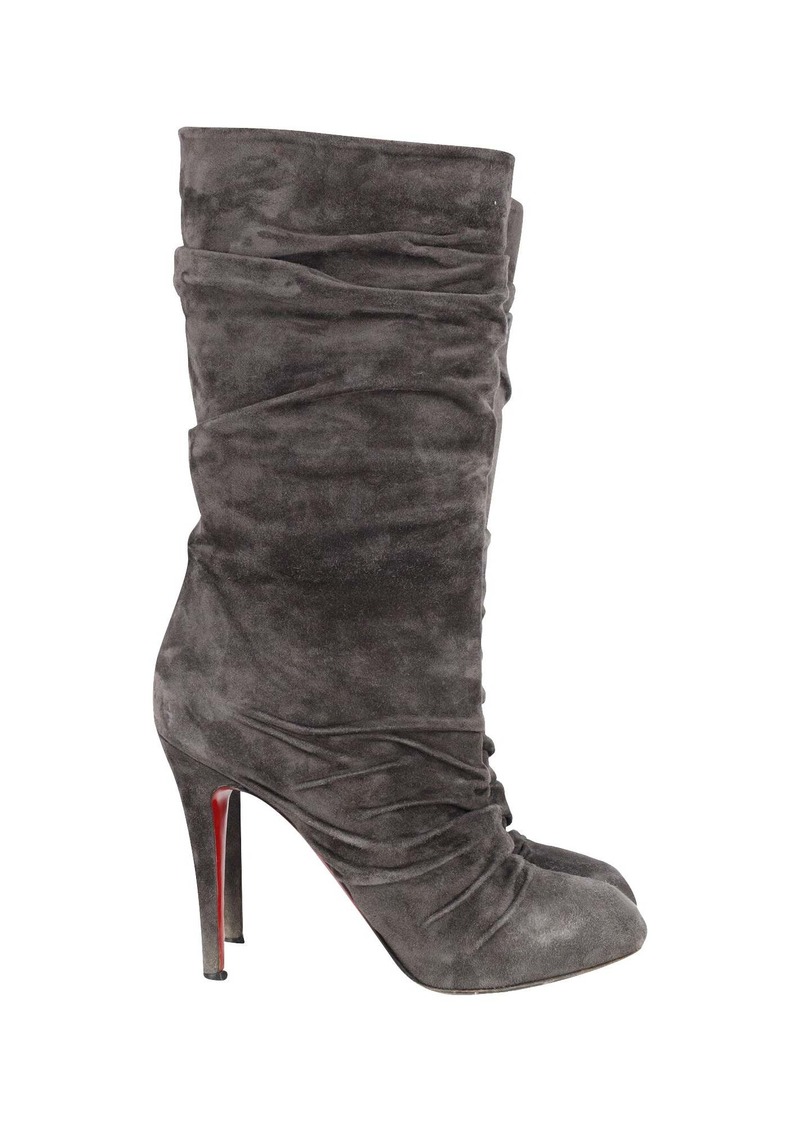 Christian Louboutin Pleated Prios Boots in Grey Suede