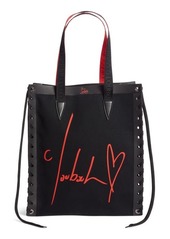 Christian Louboutin Small Cabalace Canvas & Leather Tote in Black/Loubi at Nordstrom