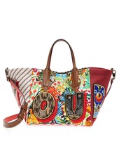 Christian Louboutin Small Caracaba Tarot Embellished Mixed Media Tote in Multi/Biscotto at Nordstrom