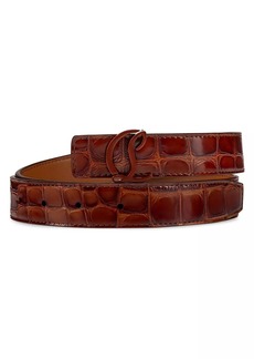 Christian Louboutin CL Logo Crocodile-Embossed Leather Belt