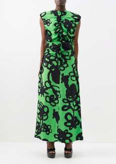 Christopher Kane - Chroma Ivy-print Ruched Crepe Dress - Womens - Green Black