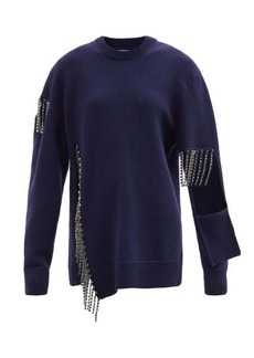 Christopher Kane - Crystal-fringe Cut-out Wool Sweater - Womens - Navy