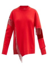Christopher Kane - Crystal-tassel Cutout Wool Sweater - Womens - Red
