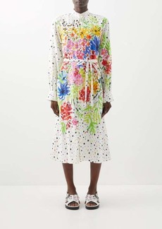 Christopher Kane - Painted Floral-print Linen-blend Shirt Dress - Womens - White Print
