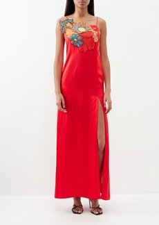 Christopher Kane - The Innocent Floral-appliqué Satin Gown - Womens - Red