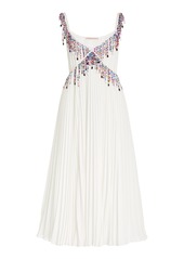 Christopher Kane - Women's Bead-Trimmed Pleated Georgette Midi Dress - White - IT 38 - Moda Operandi