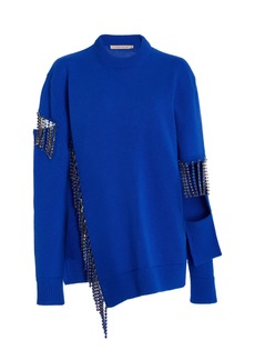 Christopher Kane - Women's Chain-Detailed Cutout Wool Sweater - Blue - Moda Operandi