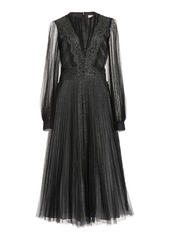 Christopher Kane - Women's Pleated Glittered Tulle Midi Dress - Black - Moda Operandi