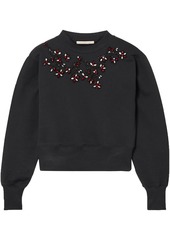 Christopher Kane Woman Cropped Embellished Cotton-jersey Sweatshirt Black