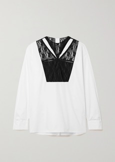 Christopher Kane Cutout Lace-paneled Cotton-poplin Shirt