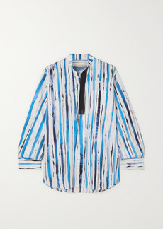 Christopher Kane Faux Leather-trimmed Striped Cotton Shirt