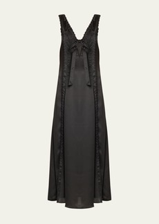 Ciao Lucia Serena Tie-Front Embroidered Satin Dress