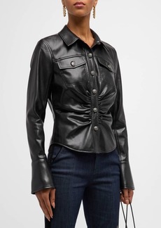 Cinq a Sept Alizee Gathered Vegan Leather Button-Front Top