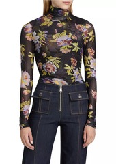 Cinq a Sept Bridgette Floral Mesh Turtleneck Top