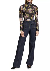 Cinq a Sept Bridgette Floral Mesh Turtleneck Top