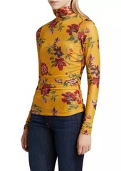 Cinq a Sept Bridgette Floral Shirred Mesh Turtleneck