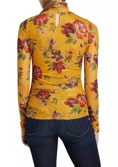 Cinq a Sept Bridgette Floral Shirred Mesh Turtleneck