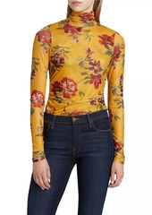 Cinq a Sept Bridgette Floral Shirred Mesh Turtleneck