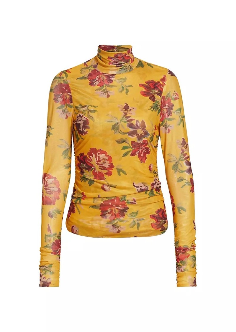 Cinq a Sept Bridgette Floral Shirred Mesh Turtleneck