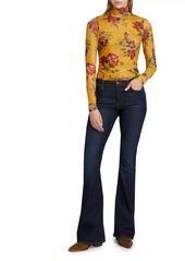 Cinq a Sept Bridgette Floral Shirred Mesh Turtleneck