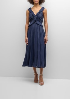 Cinq a Sept Calloway Sleeveless Ruffle V-Neck Midi Dress