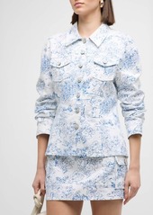 Cinq a Sept Canyon Garden Toile Scrunched-Sleeve Cotton Jacket