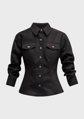 Cinq a Sept Canyon Scrunched-Sleeve Denim Shirt Jacket