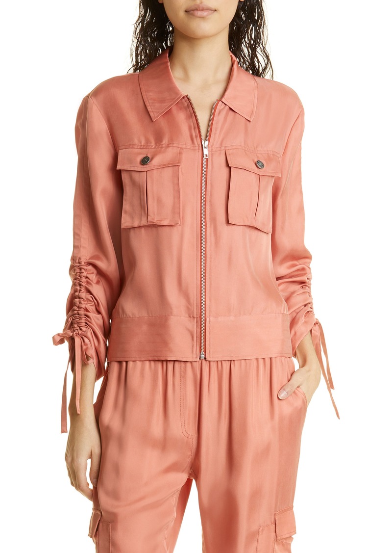 Cinq a Sept Cinq à Sept Dale Ruched Sleeve Cupro Satin Jacket in Apricot at Nordstrom Rack