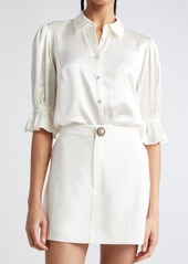 Cinq a Sept Cinq à Sept Fiona Ruffle Cuff Silk Button-Up Shirt