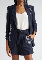 Cinq a Sept Cinq à Sept Khloe Beaded Paisley Detail Pinstripe Blazer