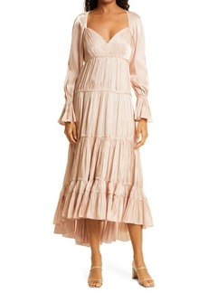Cinq a Sept Cinq à Sept Nina Satin Tiered Long Sleeve Maxi Dress in Travertine at Nordstrom
