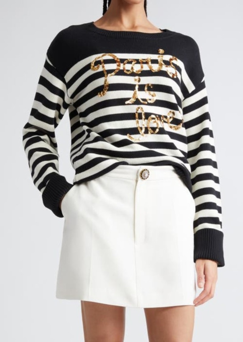 Cinq a Sept Cinq à Sept Paris Is Love Sequin Stripe Cotton Blend Sweater