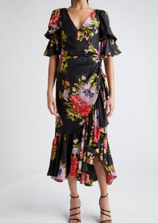 Cinq a Sept Cinq à Sept Thea Floral Print Ruffle Faux Wrap Maxi Dress